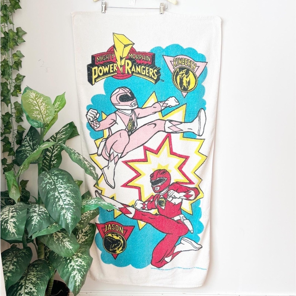 Mighty Morphin Power Rangers Beach Towel White 1994 Jason Kimberly Red Pink